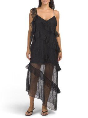 LOVE FIRE Print Ruffle Midi Dress